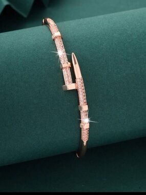 Rose Gold Pave Nail Cuff Bracelet, Rose Gold Nail Bracelet